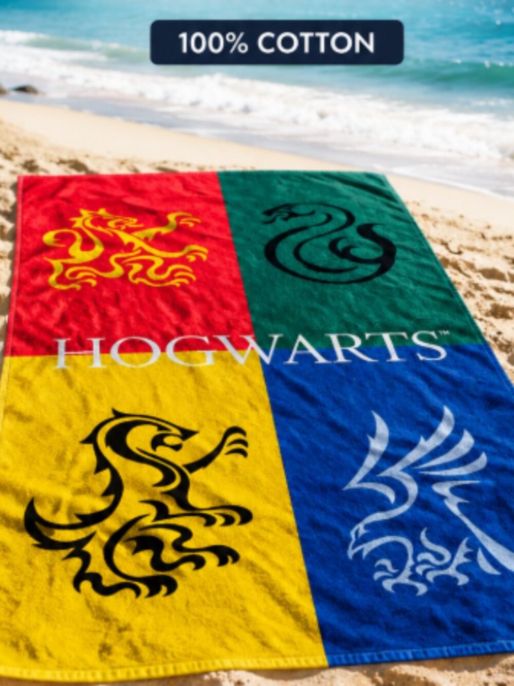 Harry Potter Hogwarts Houses Crests Beach Towel Universal Studios